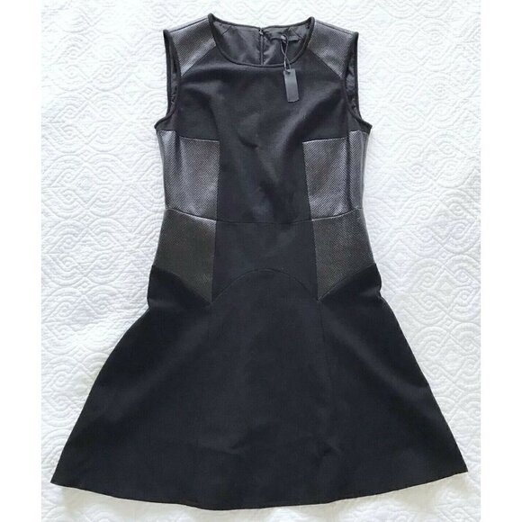 Tibi Fit Flare Little Black Dress Faux Leather NWT - Picture 8 of 8